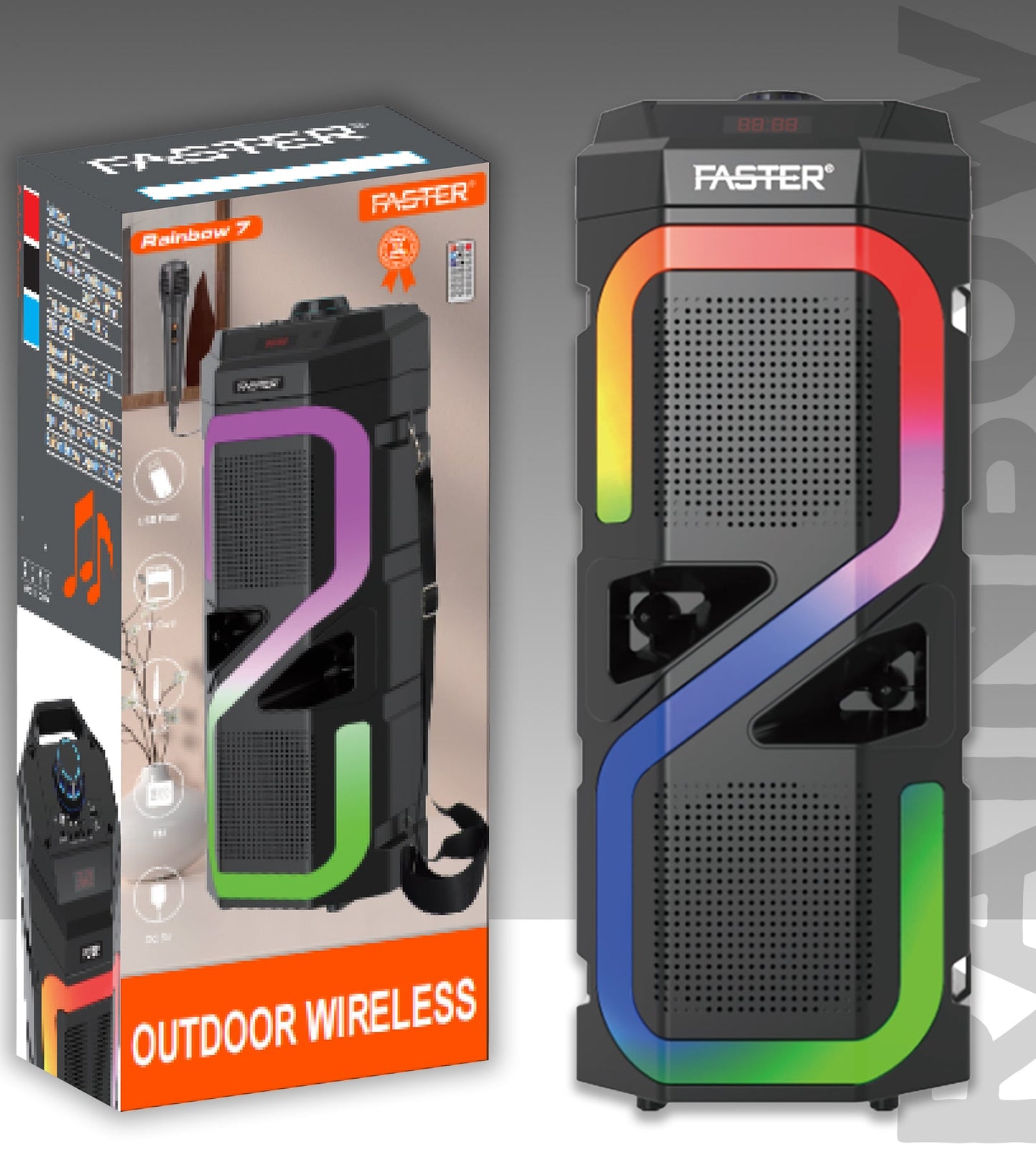 FASTER Rainbow 7 Powerful Bass Wireless Speaker